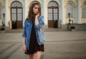 women, Ksenia Kokoreva, dress, women outdoors, denim, portrait