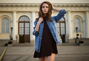 women, Ksenia Kokoreva, dress, women outdoors, denim, portrait