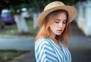 women, hat, portrait, women outdoors, bokeh, trees