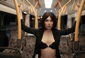 women, black bras, portrait, ribs, buses, skinny