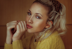 women, blonde, face, portrait, sweater