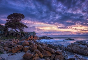 Шелли Коув, Западная, Австралия, море, закат, небо, скалы, камни, волны, пр ...