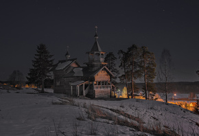 Сергей Гармашов, Карелия, природа, зима, снег, деревня, церковь, деревья, с ...