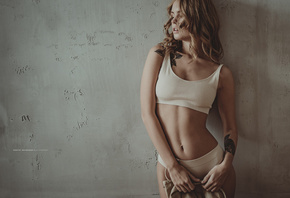 women, Anastasia Scheglova, brunette, tattoo, wall, portrait, blonde, under ...