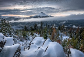 Самая высокая, гора, Орегон, Маунт Худ Mount Hood, Oregon, зима, деревья, п ...