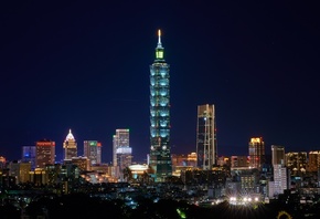 Taiwan, Taipei, Cityscape, Skyscraper, Night, Modern Architecture