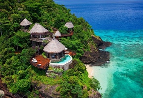 природа, пейзаж, тропики, океан, остров, гора, Фиджи, курорт, растительност ...