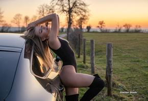 women, Guenter Stoehr, blonde, ass, fence, women with cars, closed eyes, le ...