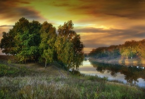 природа, пейзаж, лето, деревья, лес, река, вечер, закат, Roma Chitinskiy