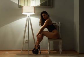 women, brunette, Anton Vladimirovich, sitting, high heels, ass, body linger ...