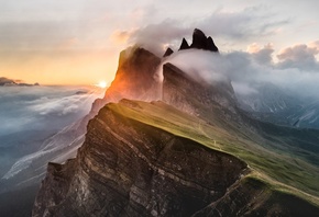 Dolomiti, tramonto, montagne, rocce, cima della montagna, Alpi