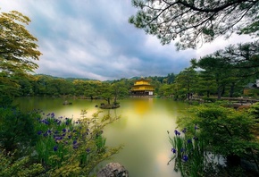 Япония, природа, пейзаж, парк, сад, пруд, павильон, пагода