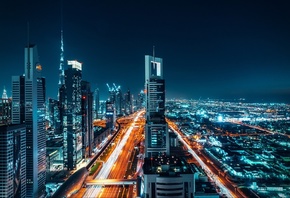 дание городских, огней ночного Дубая Бурдж-Халифа