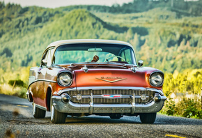 Bel Air, HDR, 1957, cars, road, retro