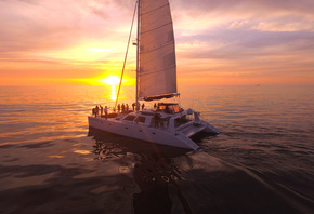 , , , sunset, sea, yacht