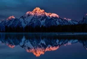 Mountains, Reflection, Lake, Dawn, Snowline, Scenic