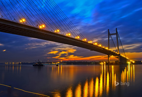 ,  , , , , hooghly bridge, , , , , , , night, west bengal, lights, kolkata, the evening, ganges, river, bridge, the city, glow, india