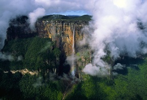 природа, водопад, облака, Венесуэла, пейзаж