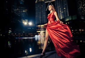 Model, Red, Dress