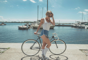 Casy Lynn, women, blonde, women with bicycles, sportswear, high waist short ...