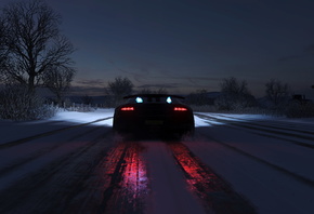 Lamborghini, ночь, зима