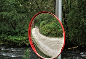 зеркало, безопасность, отражение, дорога, лес, фон