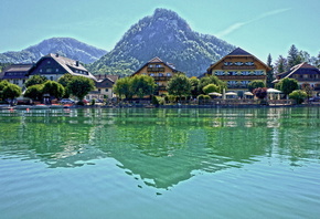 горы, дома, озеро, Фушль-ам-Зе, Австрия