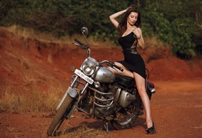 women, high heels, women outdoors, women with motorcycles, red lipstick, bl ...