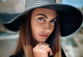 women, hat, face, portrait, brown eyes, brunette