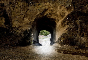 пещера, выход, арка, деревья