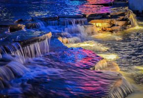 Night Time Waterfall, ночь, река, водопад