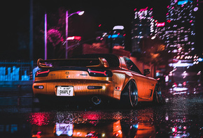 Mazda, Rx7, City, Night, Lights