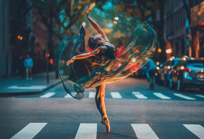 город, улица, балерина, полет