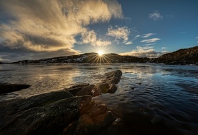 Небо, Норвегия, Troms, Облака, Солнце, Лучи света, Природа