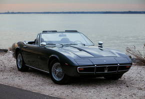1969, Maserati, Ghibli, Spyder, black, convertible, retro