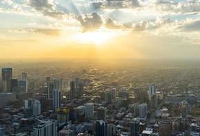 CITY, DAWN, AERIAL VIEW, CITYSCAPE, CHICAGO