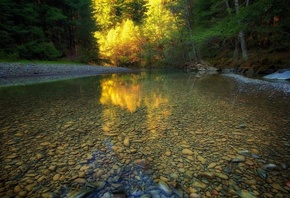 природа, горная река, ручей, галька, Осень
