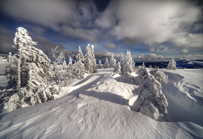 зима, горы, холмы, деревья, ели, снег, сугробы, Robert Didierjean