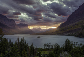 Sunset, At St Mary, Lake, Glacier, National Park