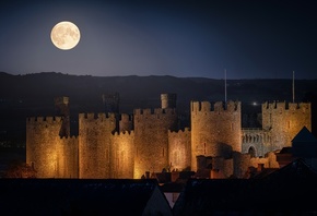 ночь, луна, замок