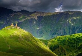 Горы, Грузия, Kazbegi, Khevi Province, Облака, Природа
