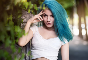 Delaia Gonzalez, women, blue hair, dyed hair, face, portrait, women outdoor ...