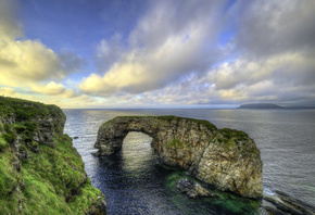 Ирландия, природа, пейзаж, море, берег, скала, арка, облака