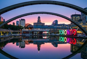отражение, арка, вода, Торонто