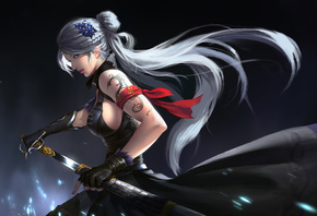 Asian, Girl, With, Sword