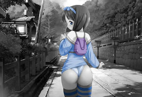 anime, girl, hentay, cute, panties, Street, pretty, brunette, backpack, sch ...