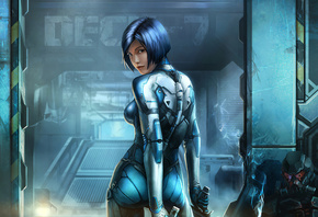 Blue, Cyberpunk, Cyborg, Girl