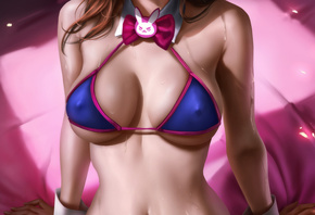 DVa, Overwatch, game, girl, anime, cute, bikini, pretty, panties