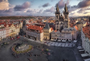 Чехия, Прага, Дома, Plaza de la Ciudad Vieja, Городская площадь, Улица, Баш ...