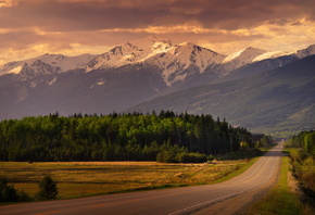 Jasper, National Park, sunset, road, summer, mountains, Canada, beautiful nature, Northern America, canadian